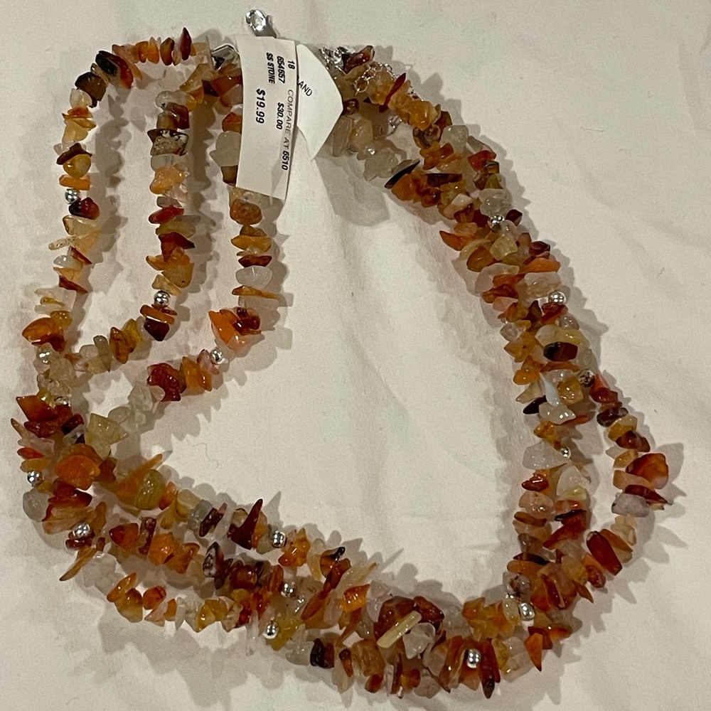 Multi-Strand Carnelian Chip Necklace in Amber Tones